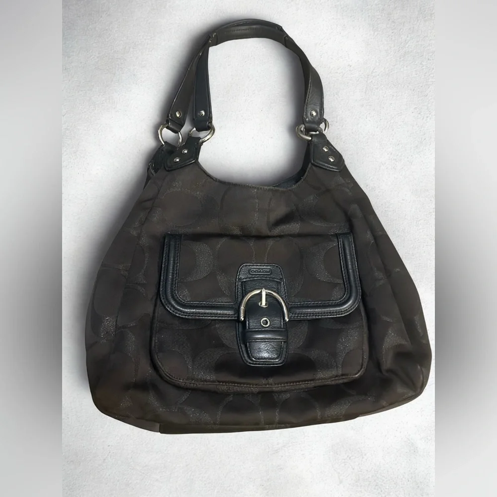 Authentic Coach Dark Brown Campbell Signature Shoulder Bag with Leather Trim - Picture 11 of 11